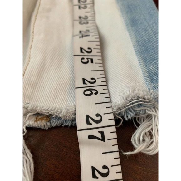 Pacsun Mom Jeans Two Tone Raw‎ Hem High Rise White Blue Sz 25 Straight Leg - Picture 8 of 8